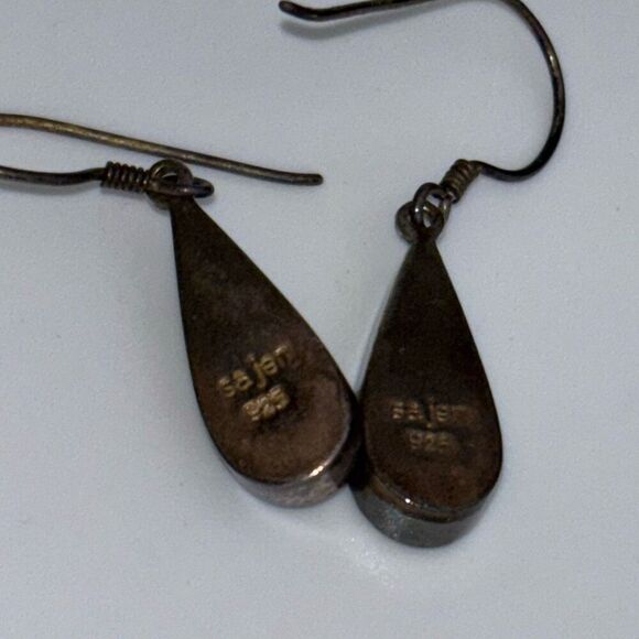 Vintage sajen silver & abalone rainbow dangle drop earrings - Picture 7 of 10